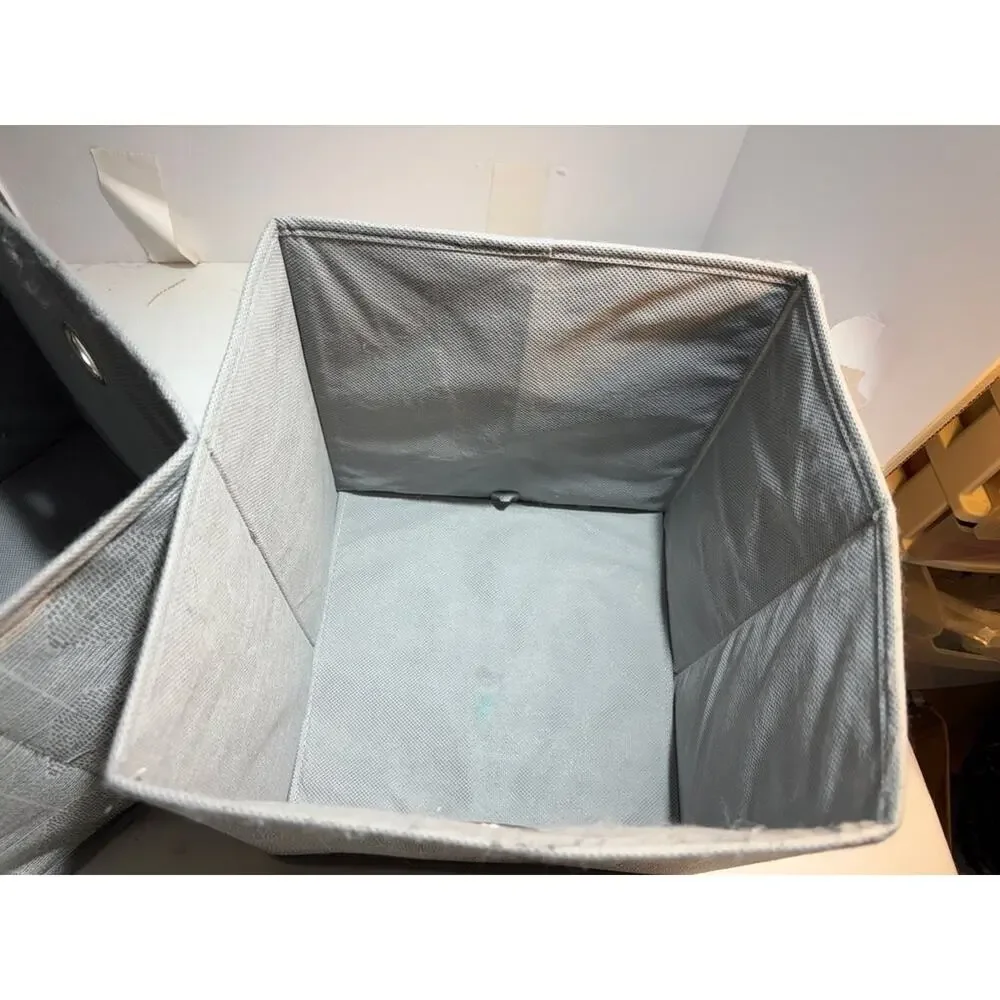 Set of Two Gray Fabric Storage Bins with Metal Grommets